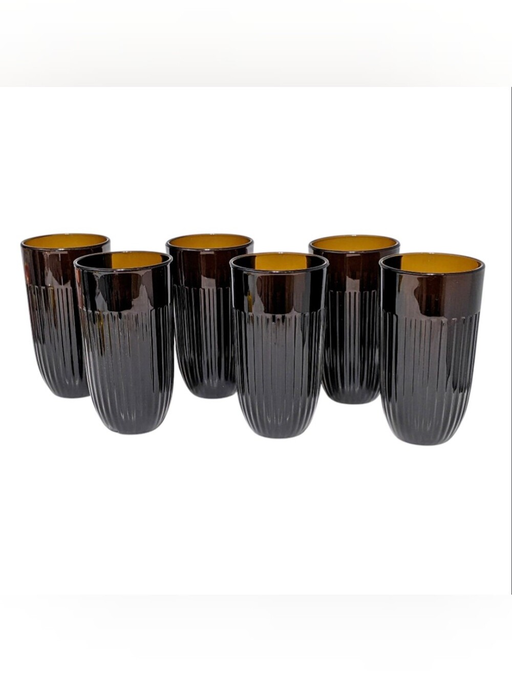 La Rochere Set of 6 NEW Ouessant Ice Tea Glasses Mocha Amber France Tall Tumbler